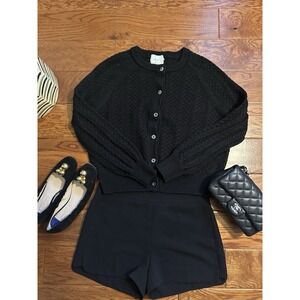 Aritzia Wilfred Black London Cardigan 100% Merino Wool Size M